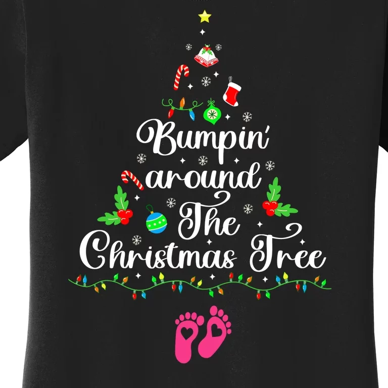 Bumpin Around The Christmas Tree Adult Humor Pregnancy Reveal Parentstobe Women's T-Shirt