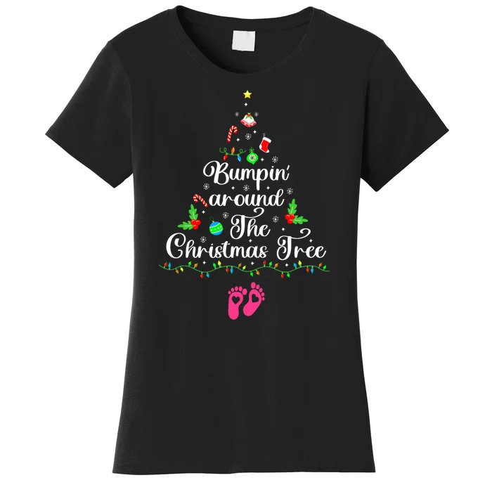 Bumpin Around The Christmas Tree Adult Humor Pregnancy Reveal Parentstobe Women's T-Shirt