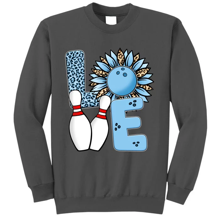 Bowling Alley T Shirts, Love Bowling Ally Leopard Sunflower Sports Ball Tall Sweatshirt