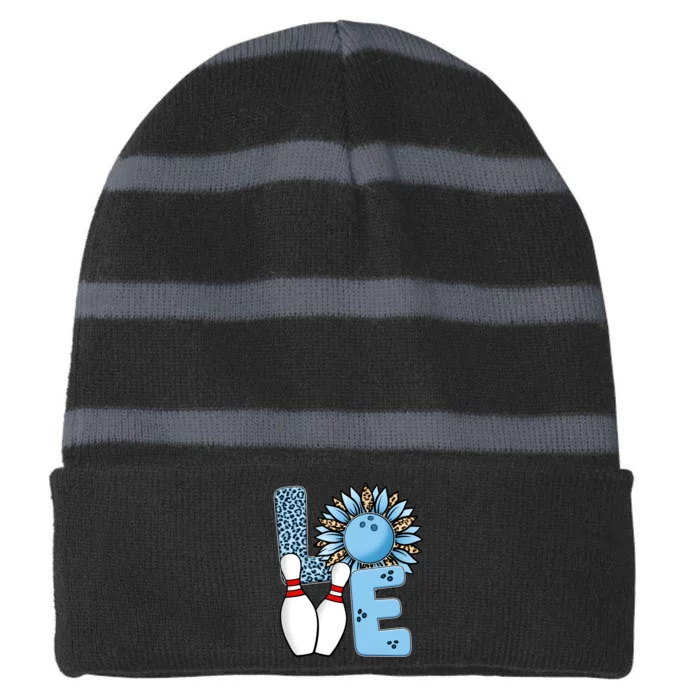 Bowling Alley T Shirts, Love Bowling Ally Leopard Sunflower Sports Ball Striped Beanie with Solid Band