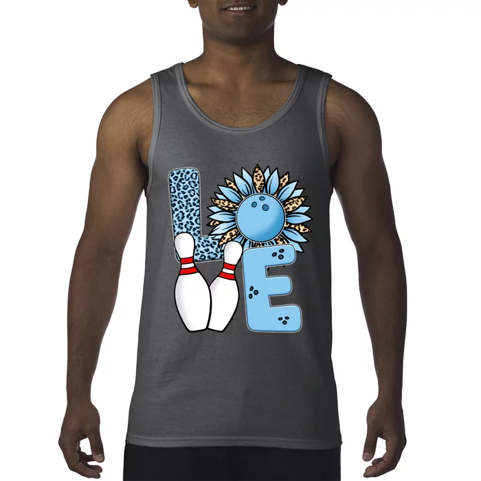 Bowling Alley T Shirts, Love Bowling Ally Leopard Sunflower Sports Ball Tank Top