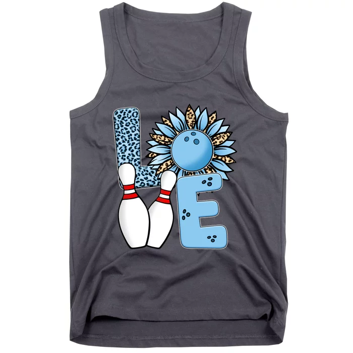 Bowling Alley T Shirts, Love Bowling Ally Leopard Sunflower Sports Ball Tank Top