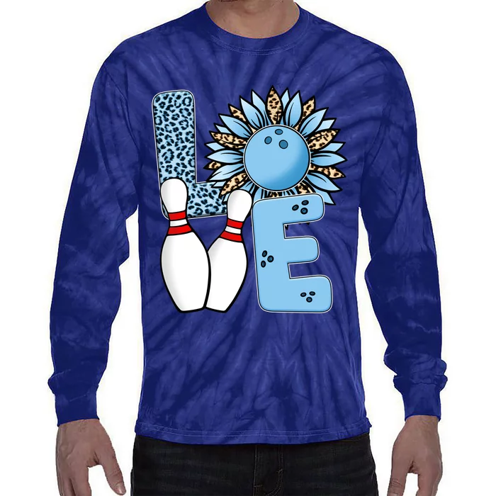 Bowling Alley T Shirts, Love Bowling Ally Leopard Sunflower Sports Ball Tie-Dye Long Sleeve Shirt