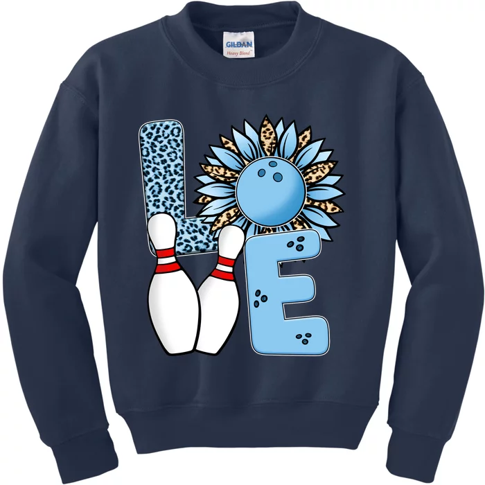 Bowling Alley T Shirts, Love Bowling Ally Leopard Sunflower Sports Ball Kids Sweatshirt