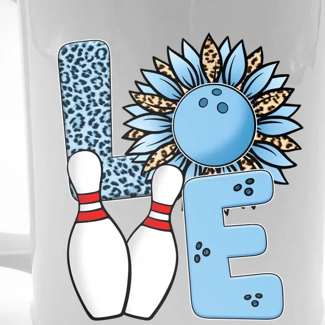 Bowling Alley T Shirts, Love Bowling Ally Leopard Sunflower Sports Ball Front & Back Beer Stein