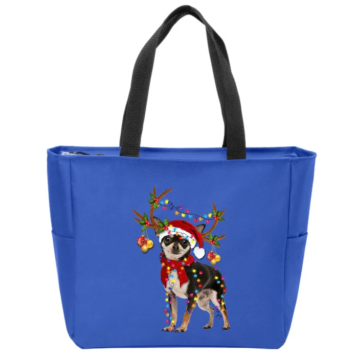 Black And Tan Chihuahua Gorgeous Reindeer Christmas Gift Zip Tote Bag