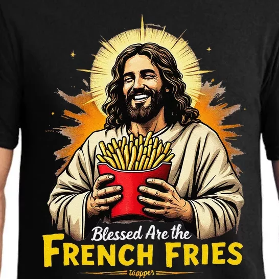 Blessed Are The French Fries Jesus Funny Pajama Set