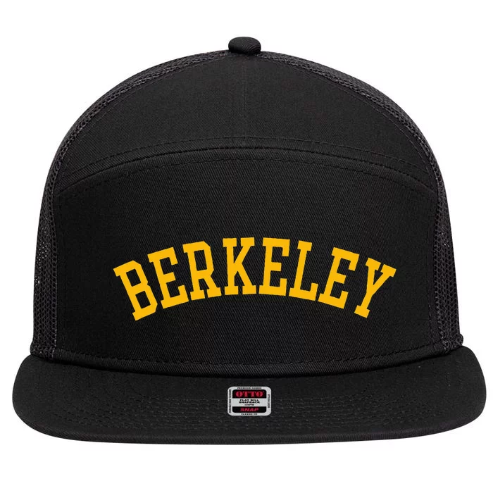 Berkeley Arched Text Yellow Berkeley 7 Panel Mesh Trucker Snapback Hat