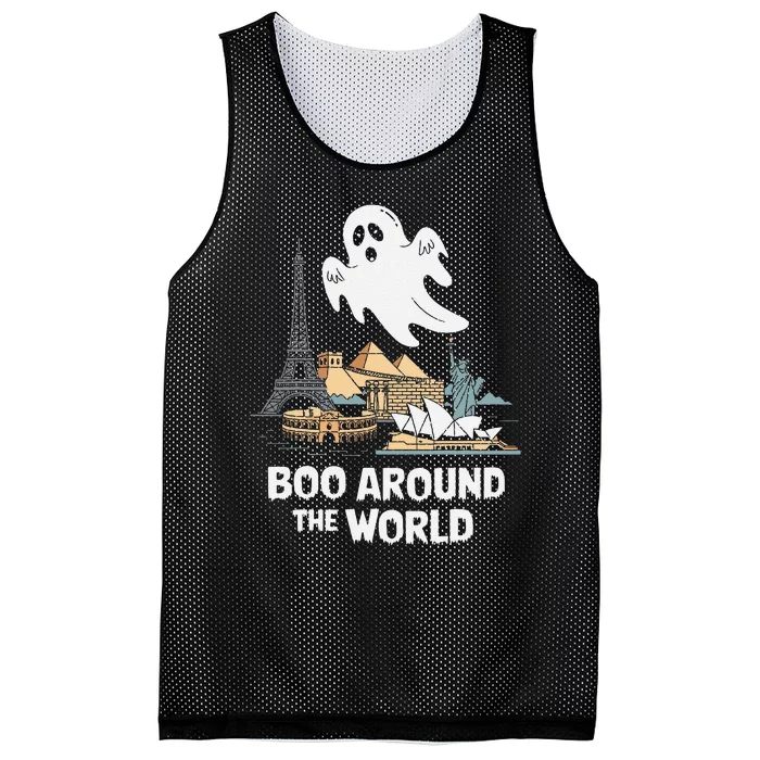 Boo Around The World Halloween Travel Enthusiast Design Mesh Reversible Basketball Jersey Tank