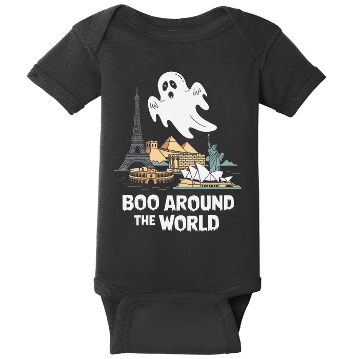 Boo Around The World Halloween Travel Enthusiast Design Baby Bodysuit