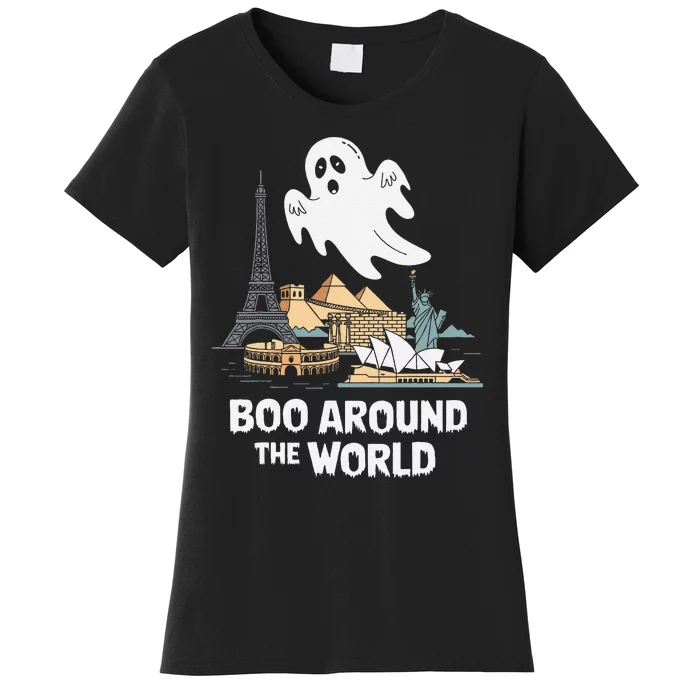 Boo Around The World Halloween Travel Enthusiast Design Women's T-Shirt