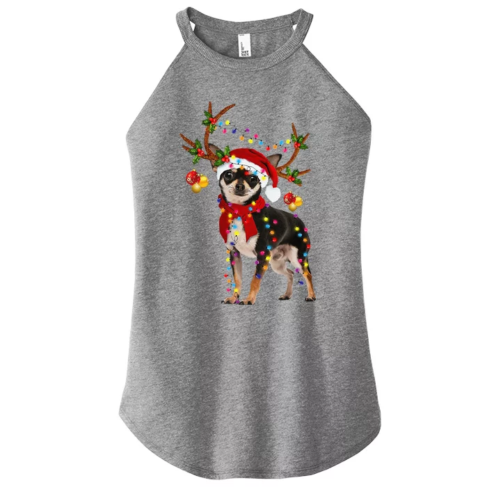 Black And Tan Chihuahua Gorgeous Reindeer Christmas Women’s Perfect Tri Rocker Tank