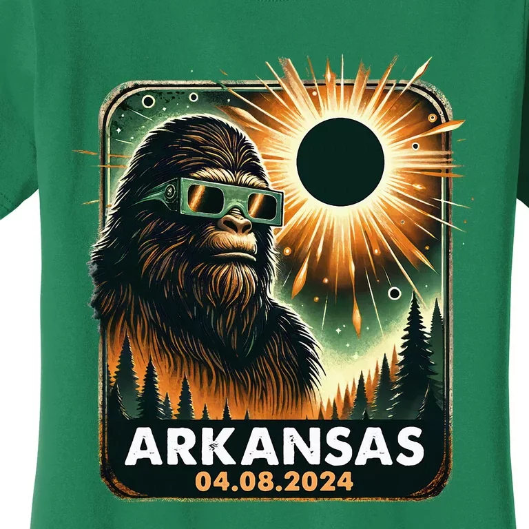 Bigfoot Arkansas Total Solar Eclipse 2024 Wearing Glasses Women's T-Shirt