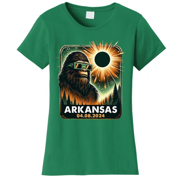 Bigfoot Arkansas Total Solar Eclipse 2024 Wearing Glasses Women's T-Shirt