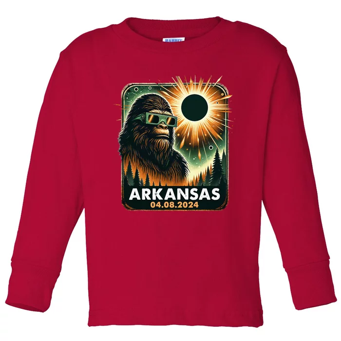 Bigfoot Arkansas Total Solar Eclipse 2024 Wearing Glasses Toddler Long Sleeve Shirt