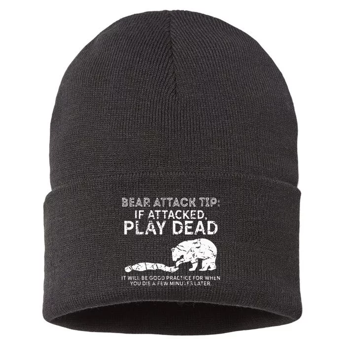 Bear Attack Tip If Attacked Play Dead Sustainable Knit Beanie