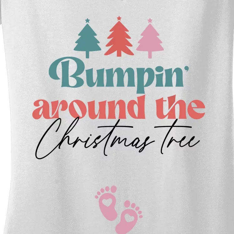 Bumpin Around The Christmas Tree Pregnancy Announcement Women's V-Neck T-Shirt