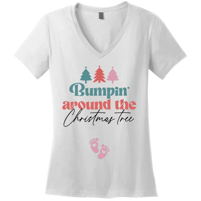 Bumpin Around The Christmas Tree Pregnancy Announcement Women's V-Neck T-Shirt