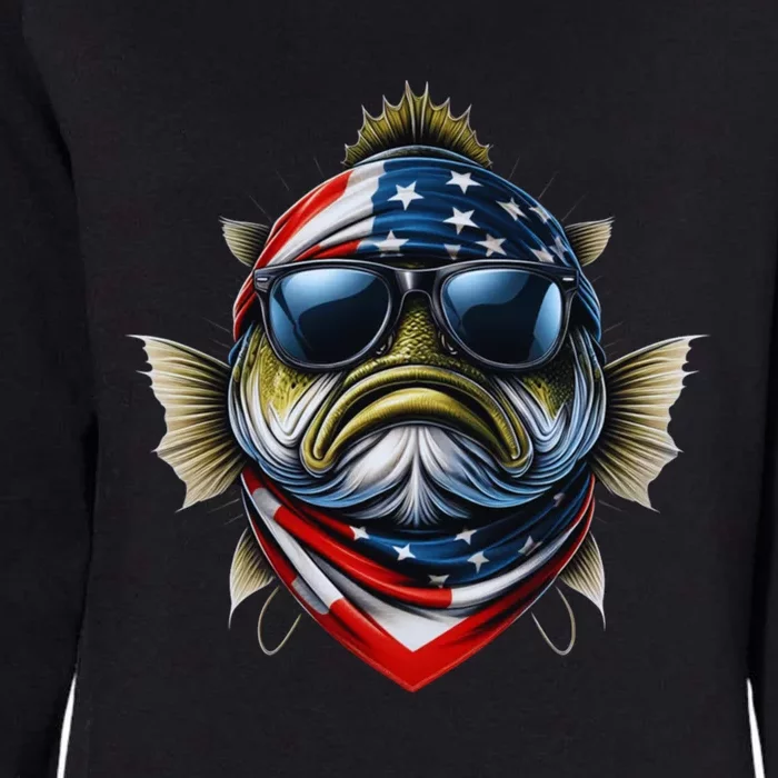 Bass American Usa Flag Fishing Unglasses 4th Of July Fish Gift Womens California Wash Sweatshirt