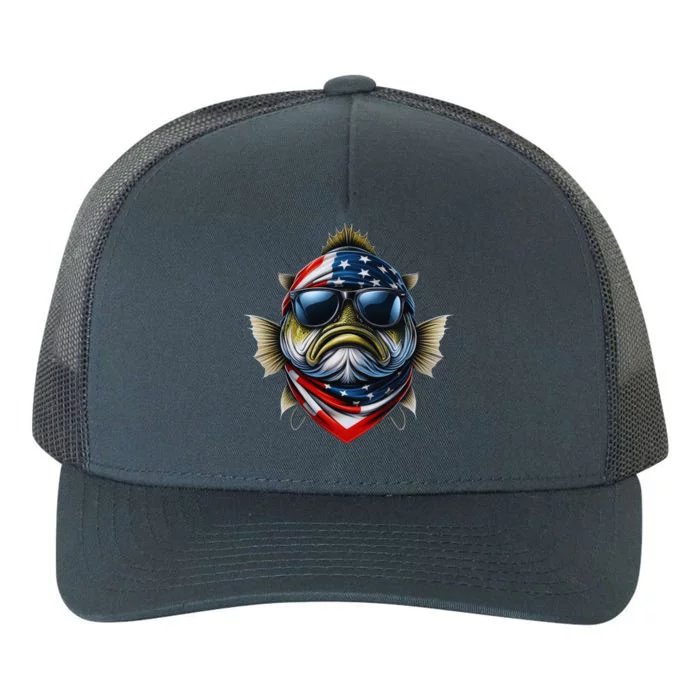 Bass American Usa Flag Fishing Unglasses 4th Of July Fish Gift Yupoong Adult 5-Panel Trucker Hat