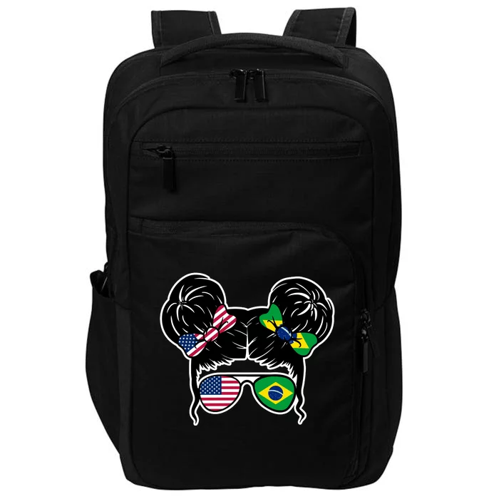 Brazil And United States Flag Messy Bun Impact Tech Backpack