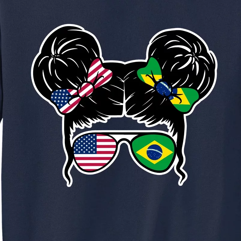 Brazil And United States Flag Messy Bun Tall Sweatshirt