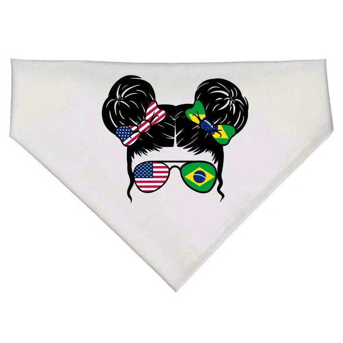 Brazil And United States Flag Messy Bun USA-Made Doggie Bandana