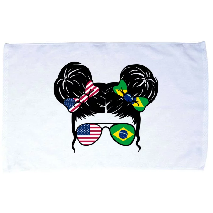 Brazil And United States Flag Messy Bun Microfiber Hand Towel