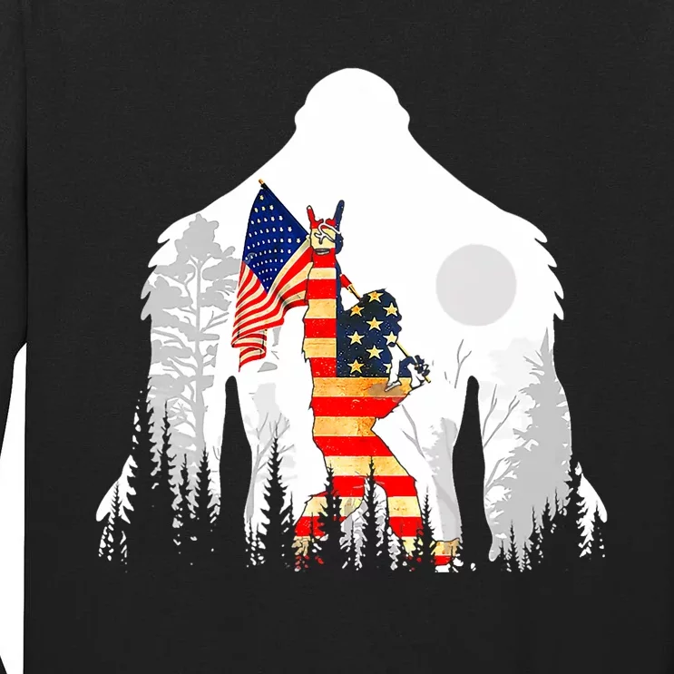 Bigfoot American USA Flag Patriotic Funny 4th Of July Gift Tall Long Sleeve T-Shirt