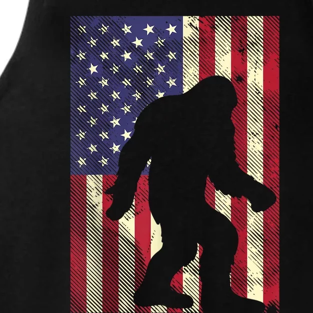 Bigfoot American US Flag Memorial Day Sasquatch Patriotic Ladies Tri-Blend Wicking Tank