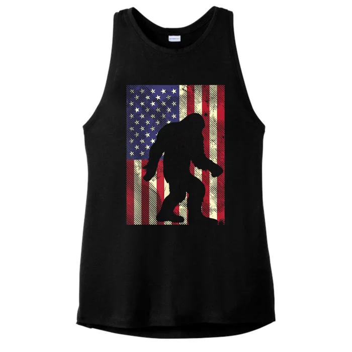 Bigfoot American US Flag Memorial Day Sasquatch Patriotic Ladies Tri-Blend Wicking Tank