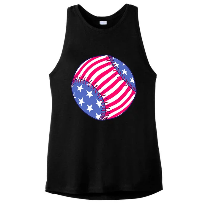 Baseball American USA Flag Softball for Girls Ladies Tri-Blend Wicking Tank