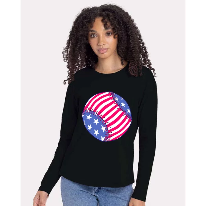 Baseball American USA Flag Softball for Girls Womens Cotton Relaxed Long Sleeve T-Shirt