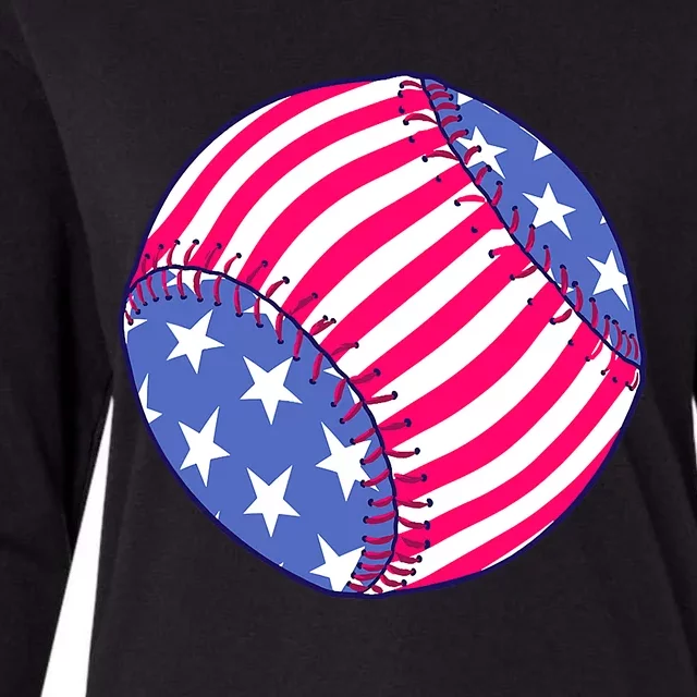 Baseball American USA Flag Softball for Girls Womens Cotton Relaxed Long Sleeve T-Shirt