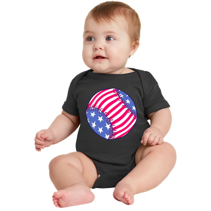 Baseball American USA Flag Softball for Girls Baby Bodysuit