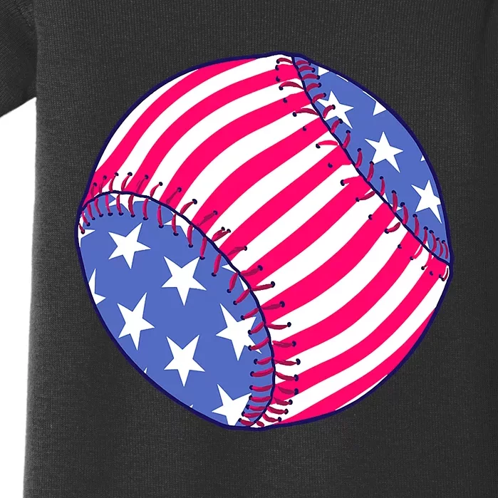 Baseball American USA Flag Softball for Girls Baby Bodysuit