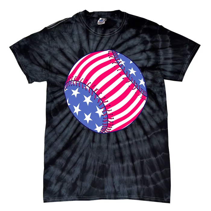 Baseball American USA Flag Softball for Girls Tie-Dye T-Shirt