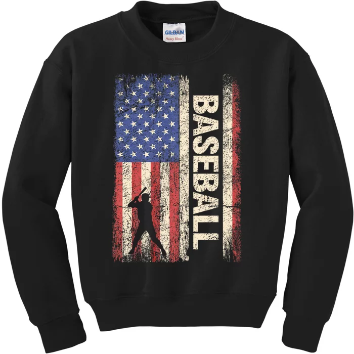 Baseball American Us Flag Vintage 4th Of July Kids Sweatshirt