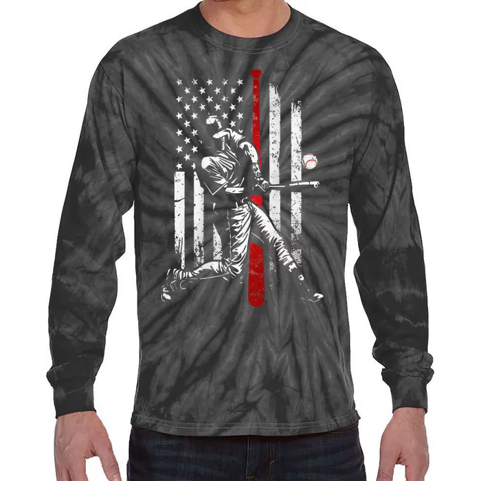 Baseball American USA flag Patriotic Vintage Baseball Flag Tie-Dye Long Sleeve Shirt