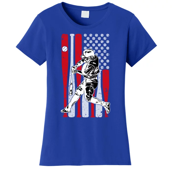 Baseball American Usa Flag Dad Papa Fathers Day Son Gift Women's T-Shirt