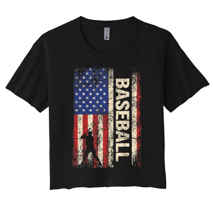 Baseball American Us Flag Vintage 4th Of July Women's Crop Top Tee