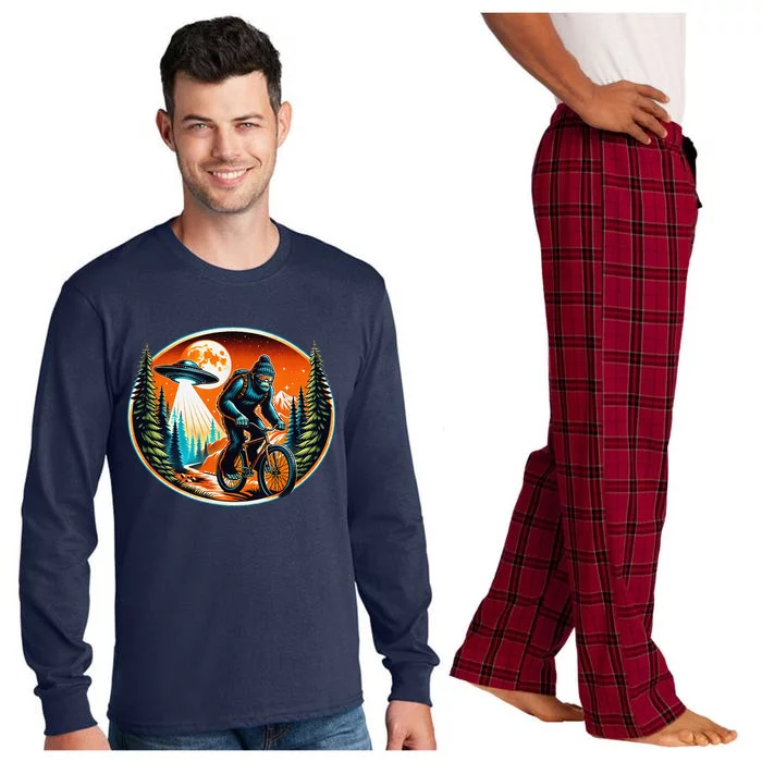 Bigfoot Alien Ufo Bicycle Ride Sasquatch On Bicycle Long Sleeve Pajama Set