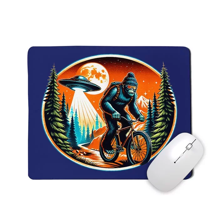 Bigfoot Alien Ufo Bicycle Ride Sasquatch On Bicycle Mousepad