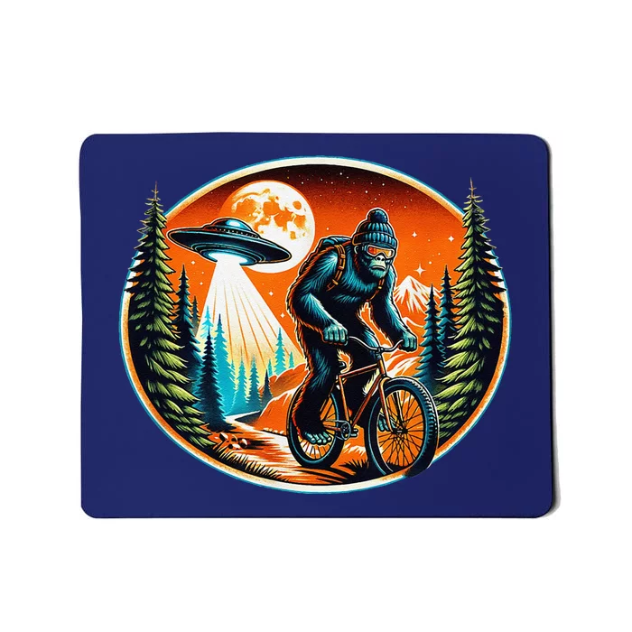 Bigfoot Alien Ufo Bicycle Ride Sasquatch On Bicycle Mousepad