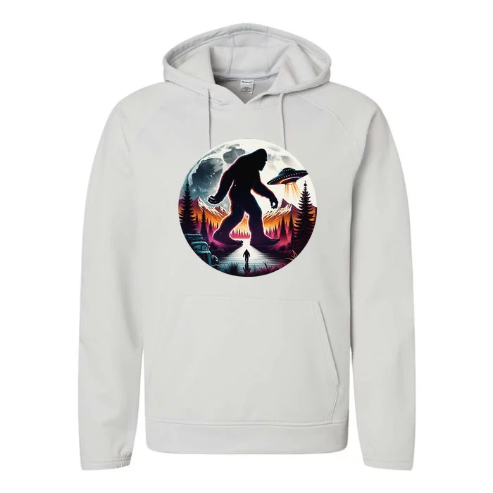 Bigfoot Alien Ufo Encounter Performance Fleece Hoodie