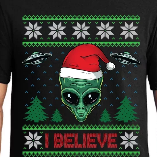 Believe Alien Ufo Funny Christmas Alien Head Graphic Ugly Gift Pajama Set