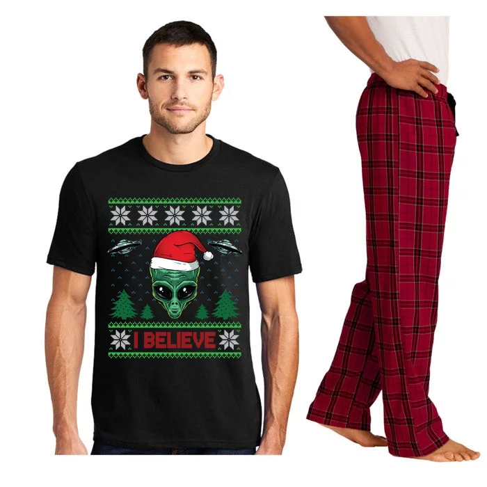 Believe Alien Ufo Funny Christmas Alien Head Graphic Ugly Gift Pajama Set