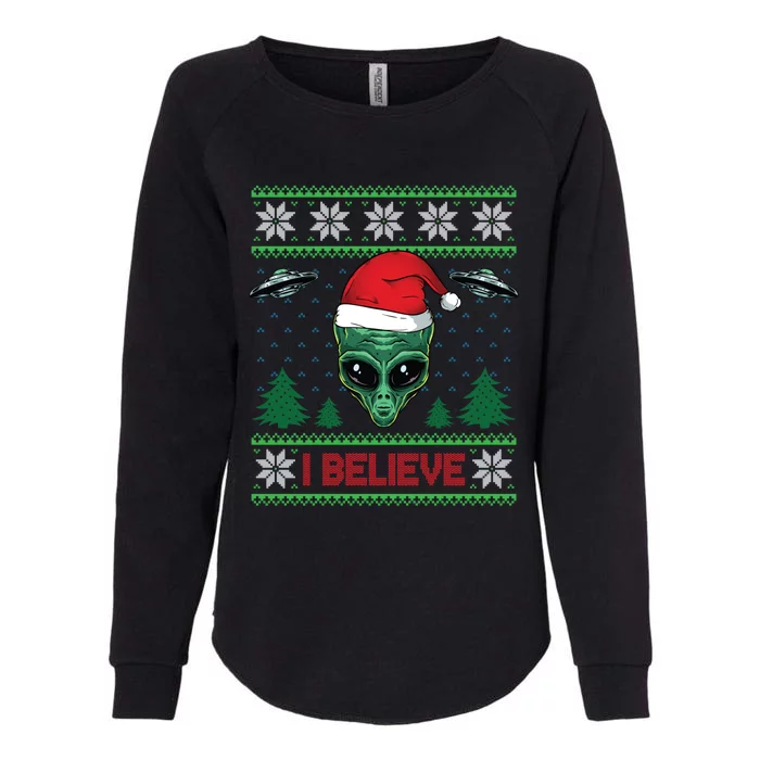 Believe Alien Ufo Funny Christmas Alien Head Graphic Ugly Gift Womens California Wash Sweatshirt