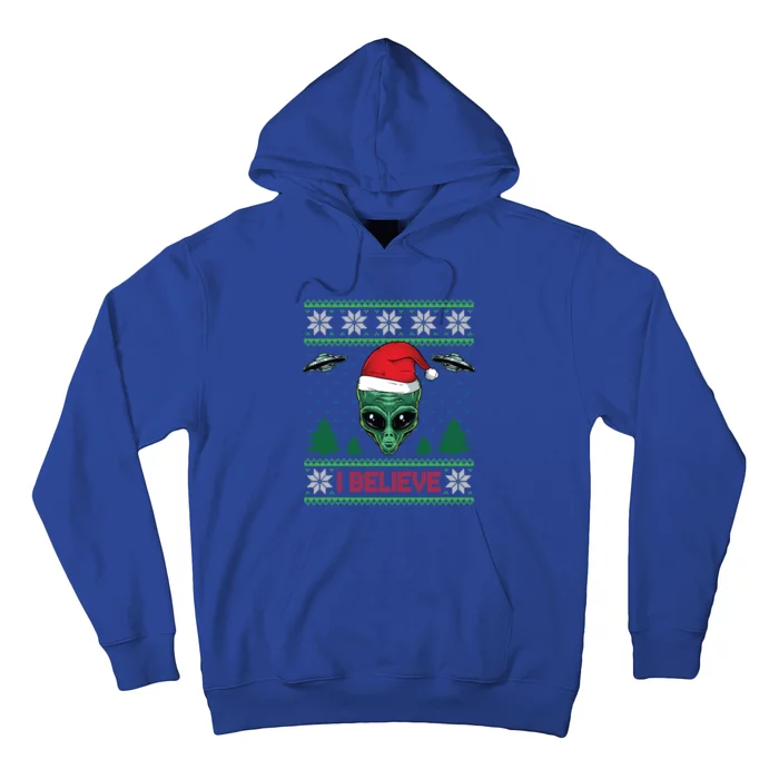 Believe Alien Ufo Funny Christmas Alien Head Graphic Ugly Gift Hoodie