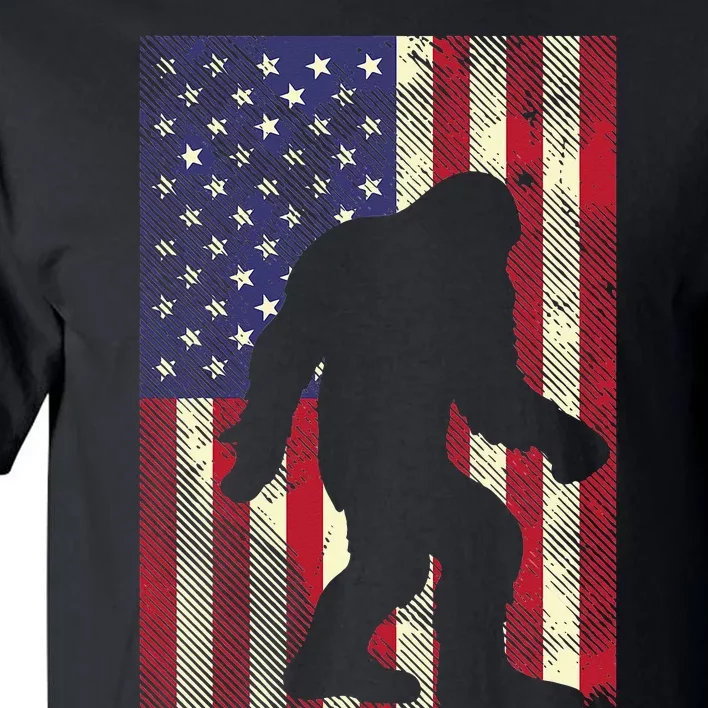 Bigfoot American US Flag Memorial Day Patriotic Tall T-Shirt